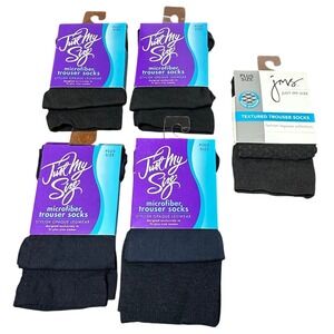 Just My Size Trouser Socks Womens Plus Black Navy NWT 5 Pair Microfiber Texture